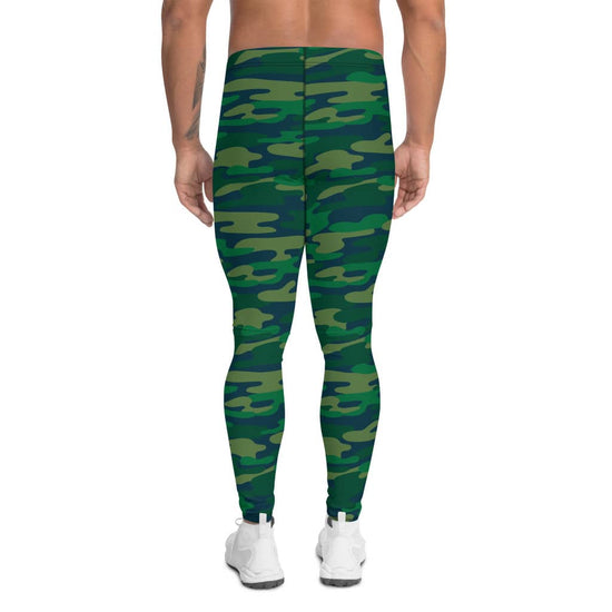 legging de sport pour homme imprimé camouflage vert foncé marque physique affûté vue côté de dos