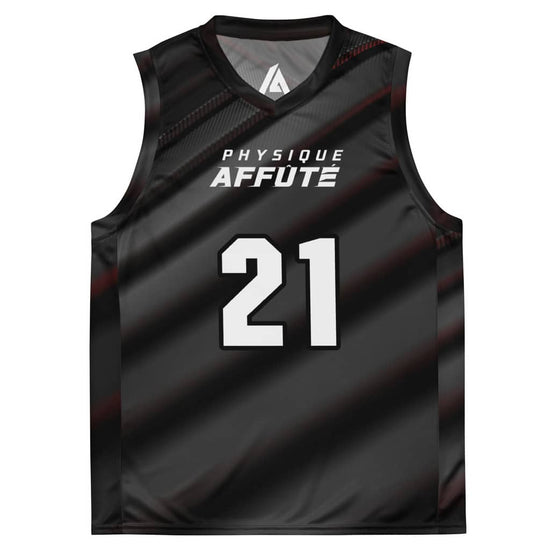 maillot de basketball pour homme couleur noir gris avec le numéro 21 couleur blanc vue de face