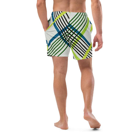 maillot de bain pour homme design grille noir bleu vert marque physique affûté vue de dos