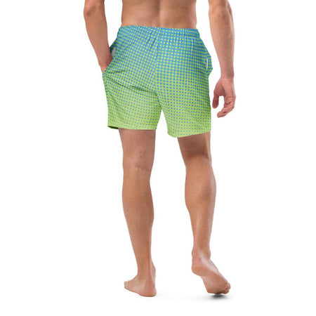 Maillot de bain pour homme imprimé bleu vert marque physique affûté vue de dos