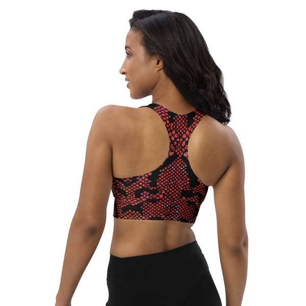 soutien gorge sport femme design snake rouge physique affûté vu de dos