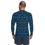 T-shirt compression homme manches longues design graphique couleur bleu jaune vue de dos