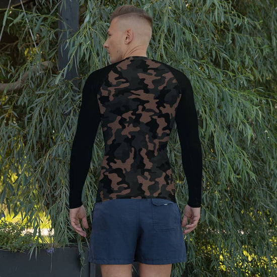 t-shirt de sport manches longues homme design camouflage noir  marque physique affûté vue de dos