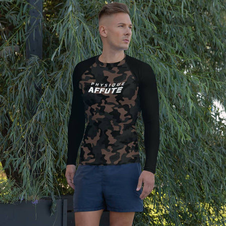 t-shirt de sport manches longues homme design camouflage noir  marque physique affûté vue de face