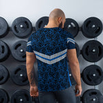 T-shirt de sport pour homme design noir bleu physique affûté dos