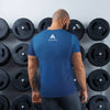T-shirt sport pour homme imprimé bleu design géo physique affûté vue de dos