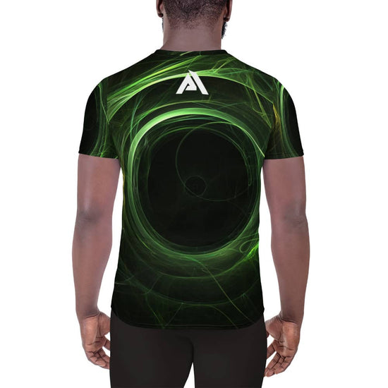 T-shirt de sport pour homme couleur noir design vert marque physique affûté vue de dos