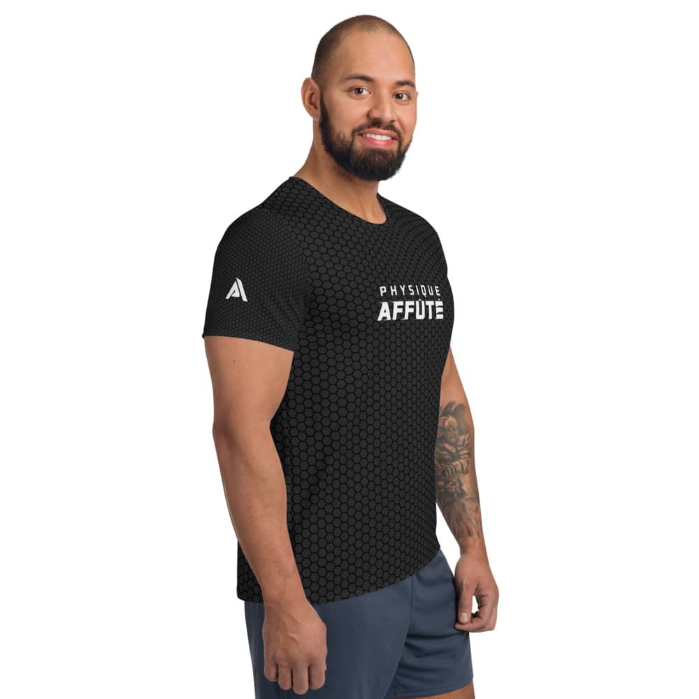 T-shirt de sport pour homme couleur noir design nda gris physique affûté face