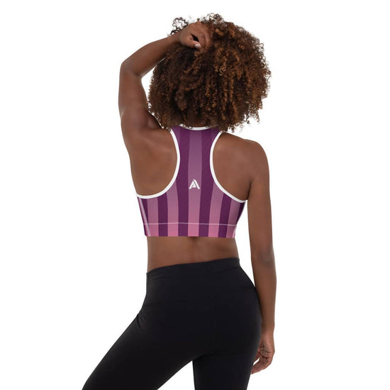 Brassière de sport femme couleur violet rose row design physique affûté vue de dos