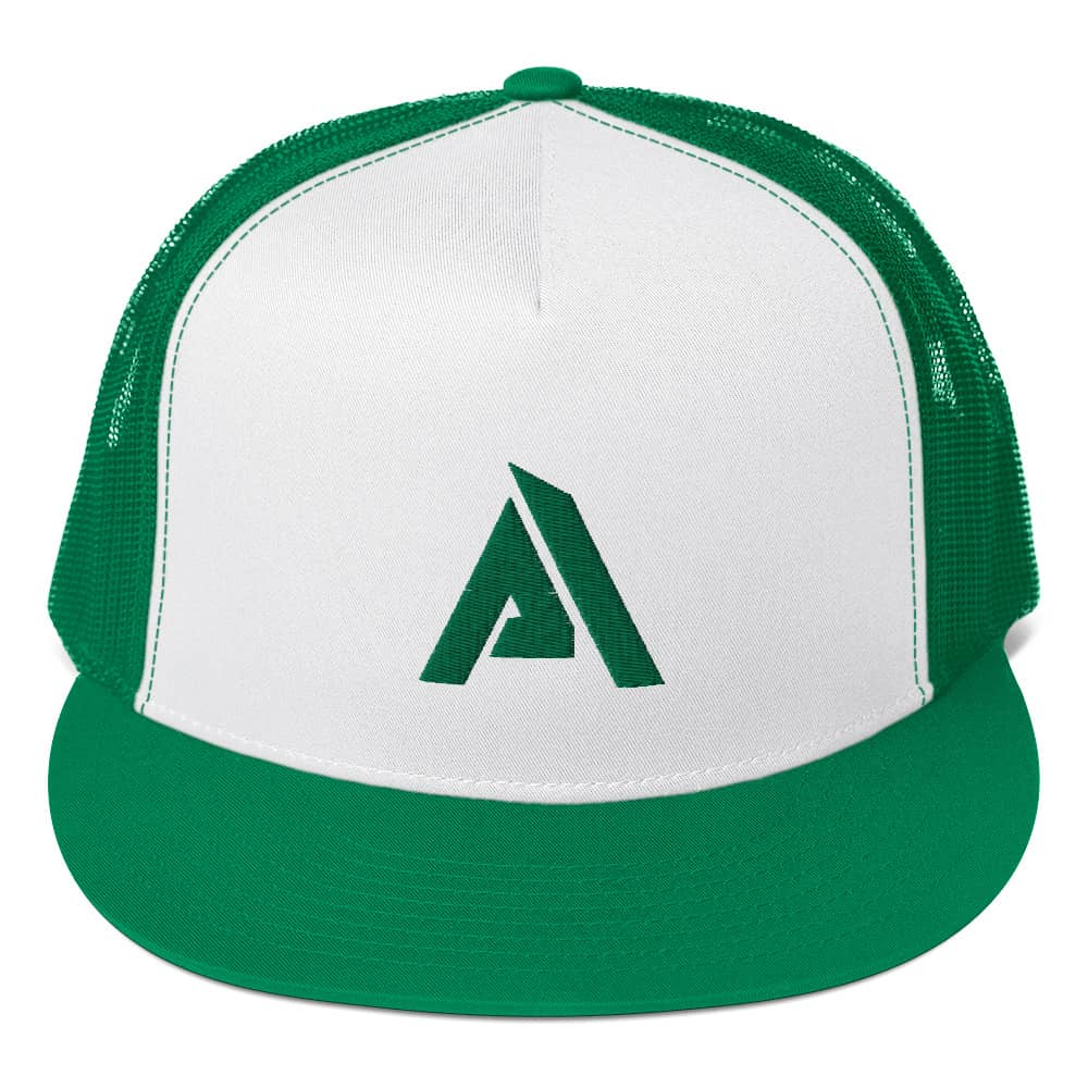 casquette verte et blanche rétro trucker logo vert brodé à l'avant physique-affuté