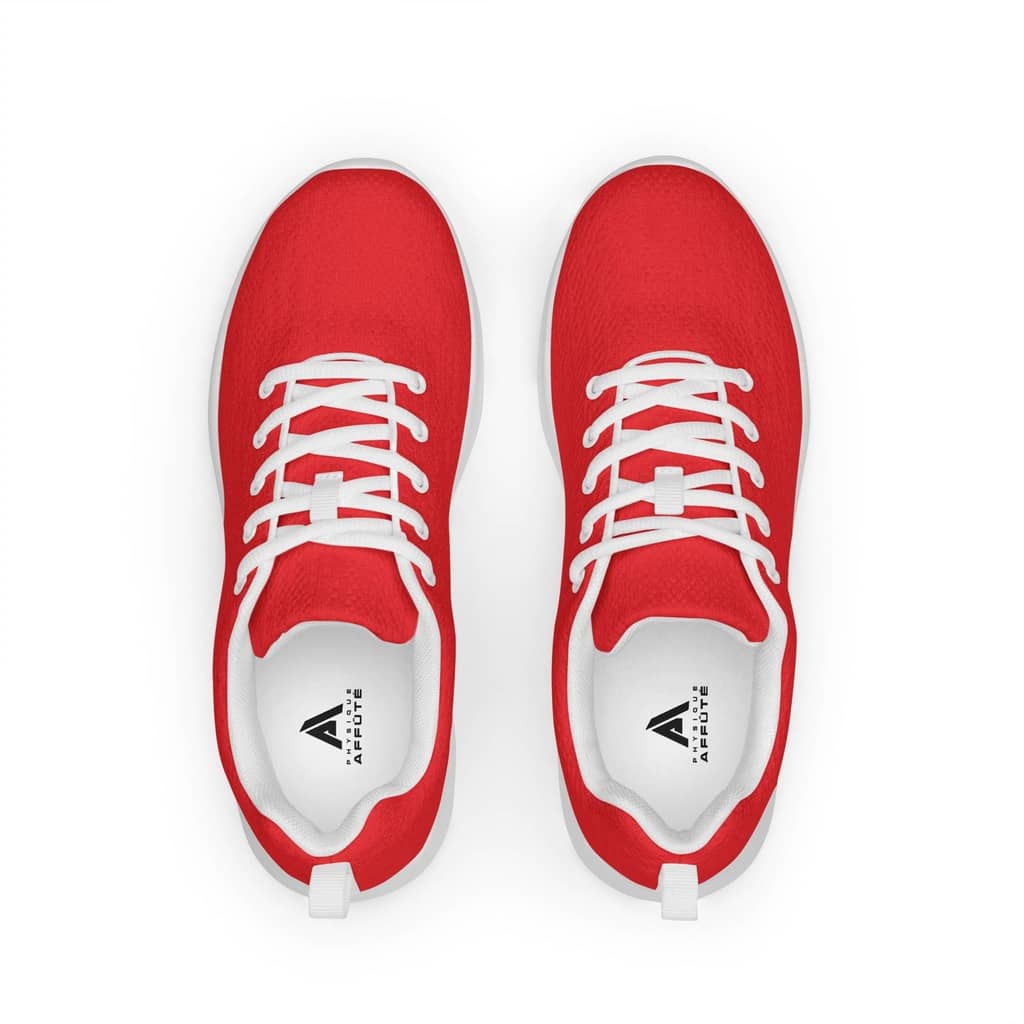 chaussures de sport rouge pour homme physique affûté vue de dessus