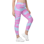 collant de sport pour femme avec poches design mauve bleu gris physique affûté côté droit
