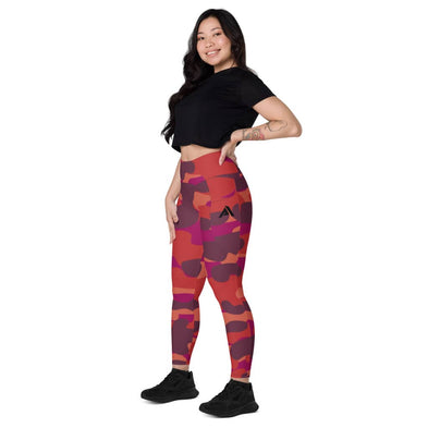 collant sport femme avec poches camouflage rouge-orange physique-affuté coté gauche