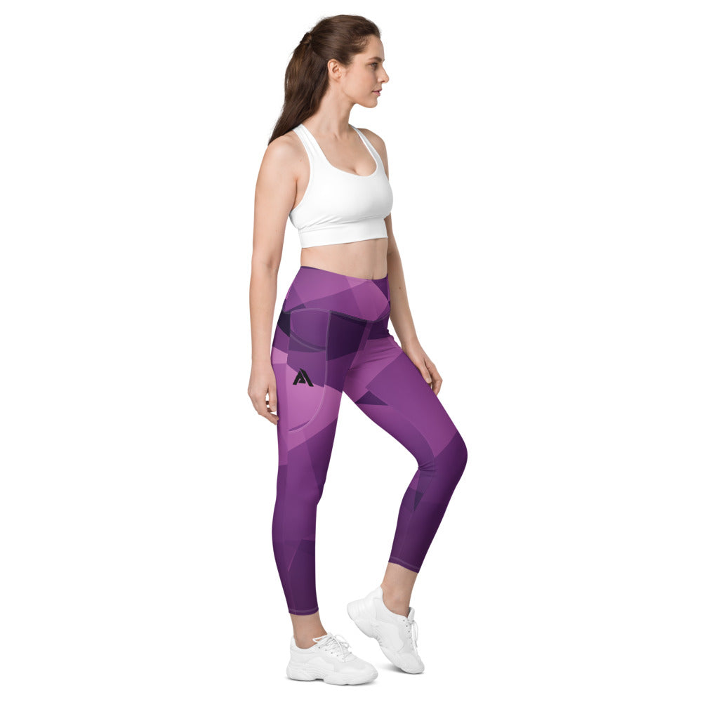 collant de sport femme avec poches latérales motif géométrique violet physique-affuté coté droit