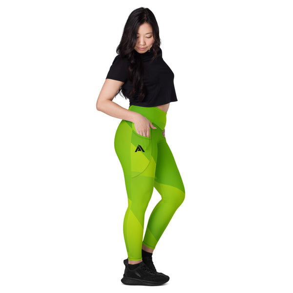 collant de sport femme avec poches latérales vert-design physique-affuté coté droit