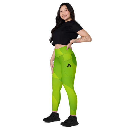 collant de sport femme avec poches latérales vert-design physique-affuté coté gauche
