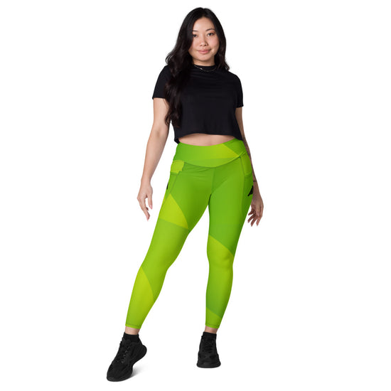 collant de sport femme avec poches latérales vert-design physique-affuté face