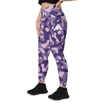 collant sport femme taille haute croisée avec poches camouflage-violet physique-affuté coté gauche