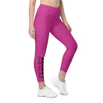 collant sport femme taille haute croisée avec poches rose physique-affuté coté droit