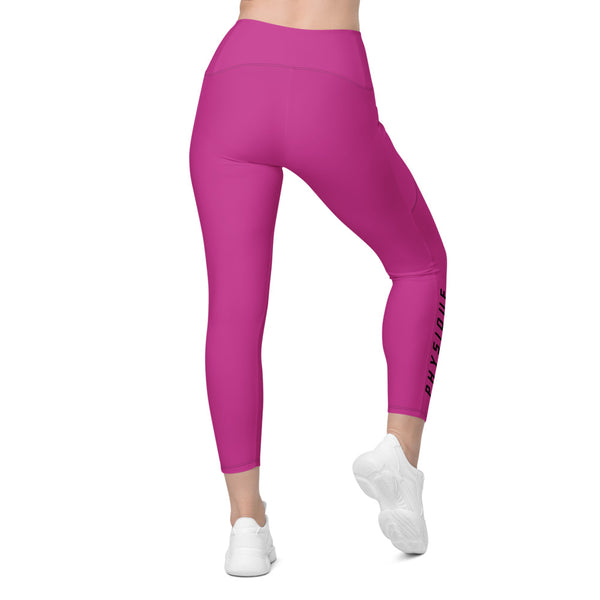 collant sport femme taille haute croisée avec poches rose physique-affuté dos