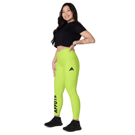 Collant sport femme taille haute croisée avec poches vert