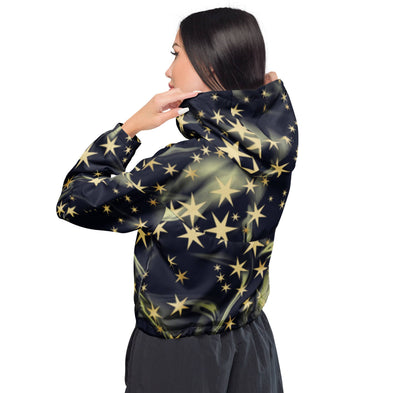 coupe-vent pour femme imprimé noir avec des étoiles vue de dos
