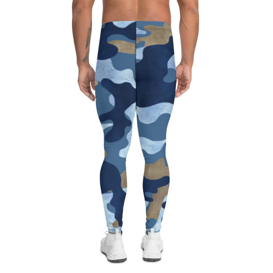 legging de sport pour homme design bleu armée physique affûté vue de dos