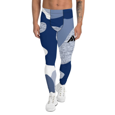 legging de sport homme design camouflage bleu blanc gris physique affûté vue de face