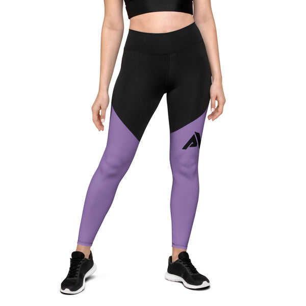 legging compression femme bi-color noir violet face