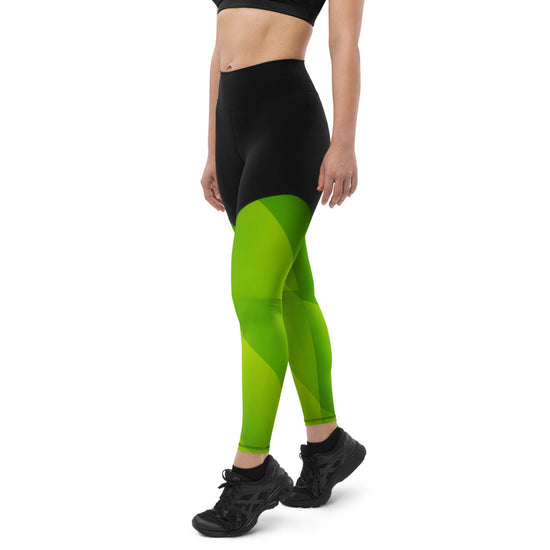 legging de sport running femme bi-color noir vert design coté gauche