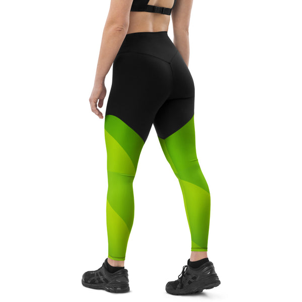 legging de sport running femme bi-color noir vert design dos