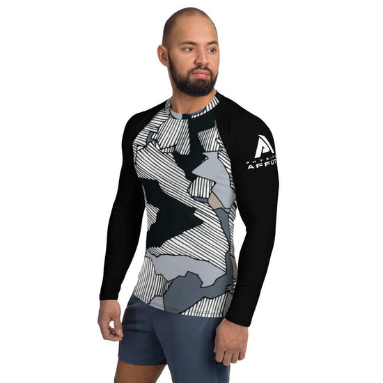 t-shirt de compression manches longues noir break design pour homme physique affûté vue de côté gauche