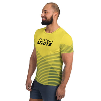 t-shirt de sport pour homme imprimé jaune et noir vue de face
